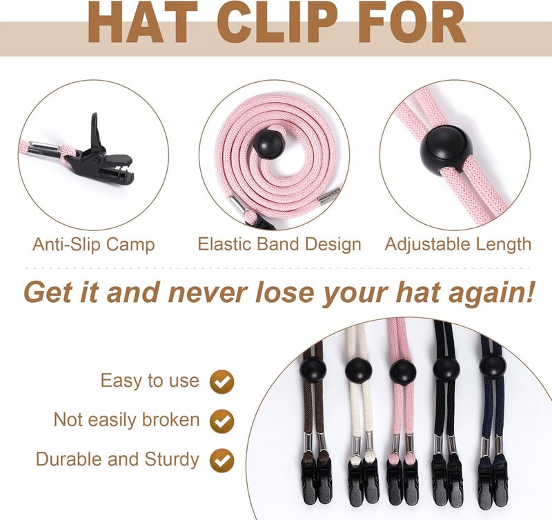 Sucrain 5 Pieces Adjustable Hat Strap Clips Hat Chin Cord for Golfing, Fishing, Boating - Image 4